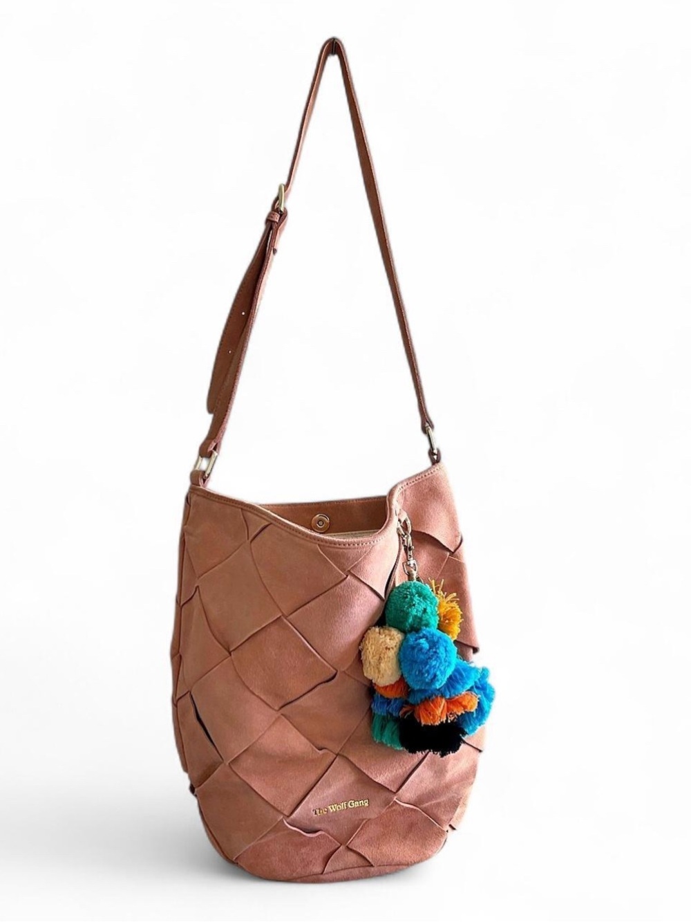 NWOT- THE WOLF GANG Pink Woven Suede Leather Crossover Tote